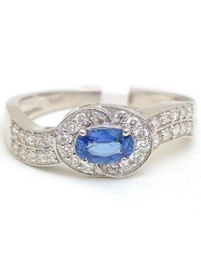 Classic Oval 14K (18K Custom) Blue Sapphire Diamond Halo Ring